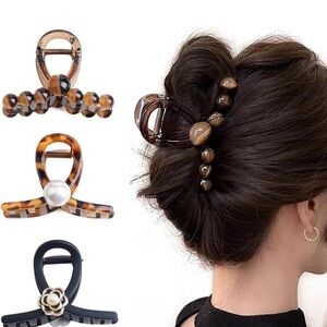 Elegant Tortoise Shell and Black Hair Claw Clips Set of 3